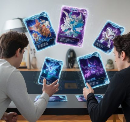 Cartes Pokémon jouées dans une arène virtuelle