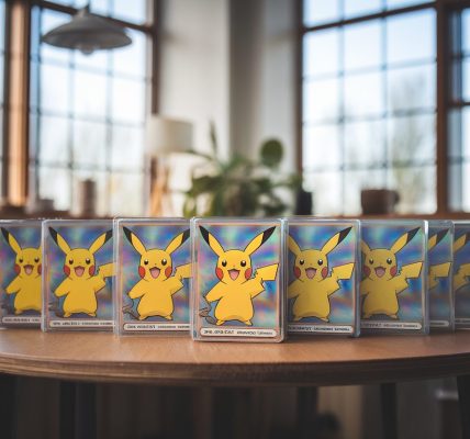 Collection de cartes Pokémon vintage sur une table en bois