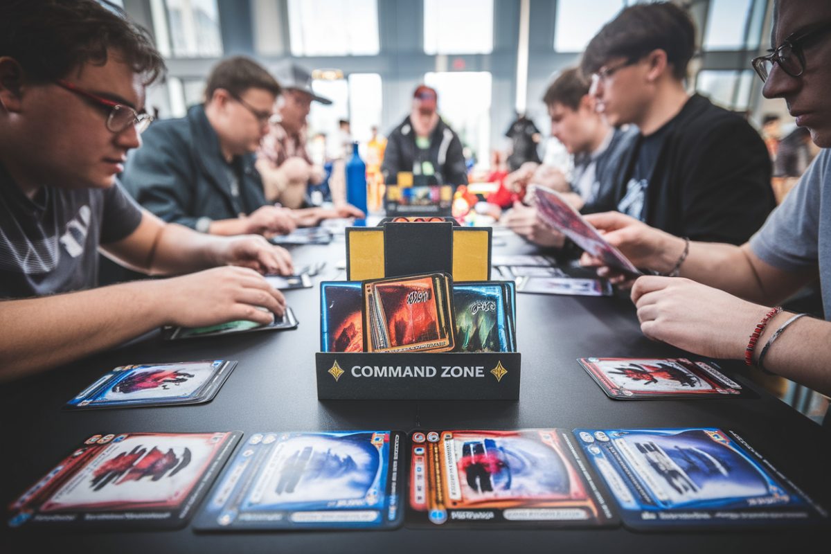 Joueurs autour d'une table de Magic: The Gathering