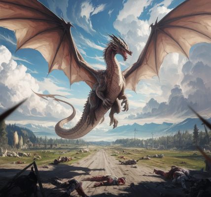 Le dragon majestueux survolant un champ de bataille